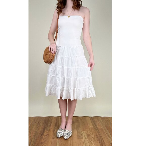 Vintage Y2K 90s Tiered Sleeveless Tube Top Drop Waist Midi Dress Summer Sundress - Picture 1 of 8